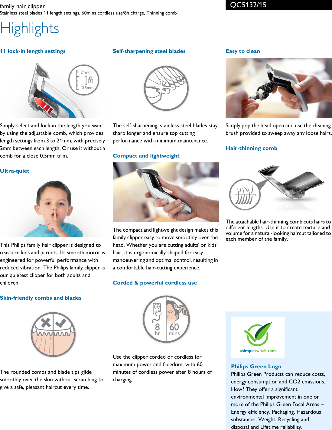 Philips QC5132/15 Family Hair Clipper User Manual Leaflet Qc5132 15 Pss  Engnz