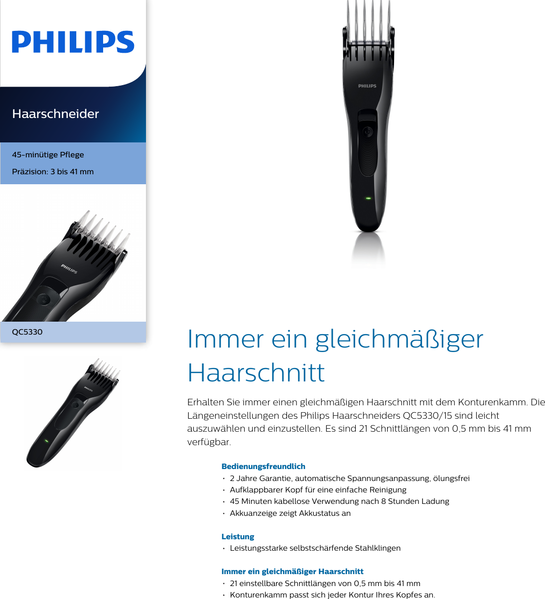 Page 1 of 2 - Philips QC5330 QC5330/15 Haarschneider User Manual Datenblatt 15 Pss Deuch