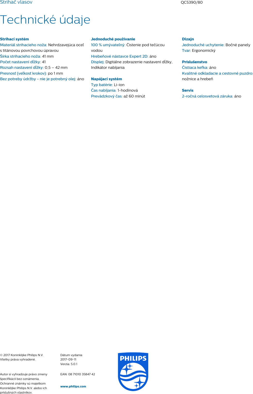 Page 3 of 3 - Philips QC5390/80 Strihač Vlasov User Manual Prospekt Qc5390 80 Pss Slksk