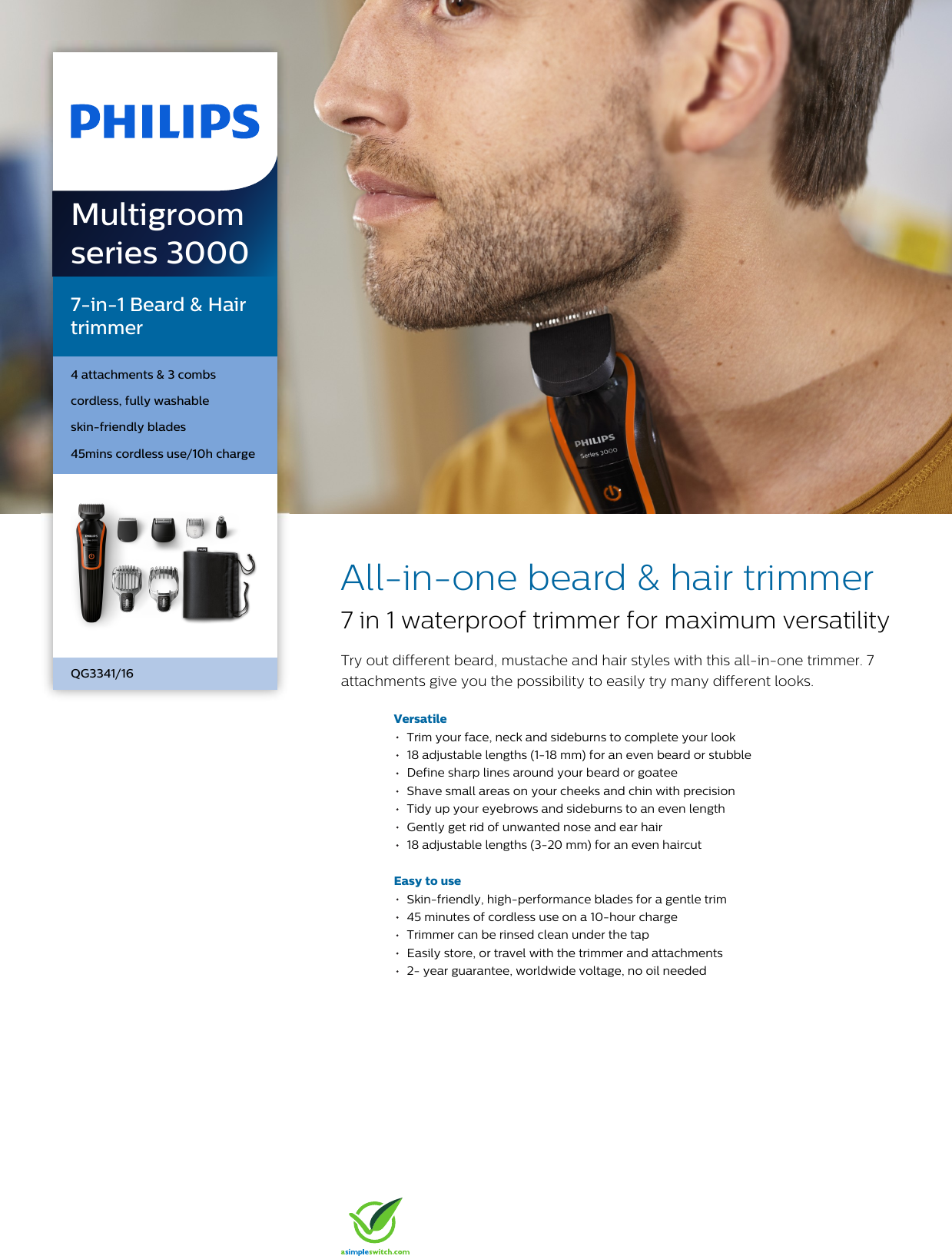 Philips Qg3341 16 7 In 1 Beard Hair Trimmer User Manual Leaflet