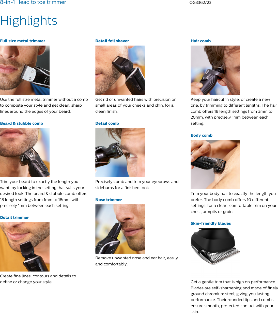 Page 2 of 3 - Philips QG3362/23 8-in-1 Head To Toe Trimmer User Manual Leaflet Qg3362 23 Pss Aensa