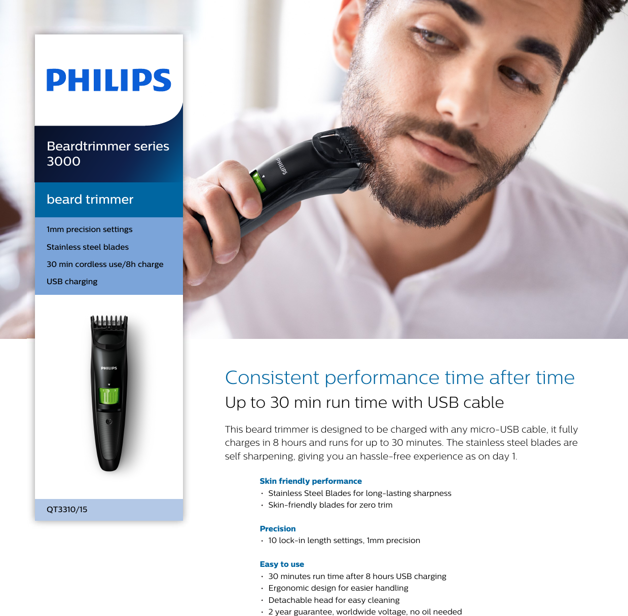 Page 1 of 3 - Philips QT3310/15 Beard Trimmer User Manual Leaflet Qt3310 15 Pss Aenin