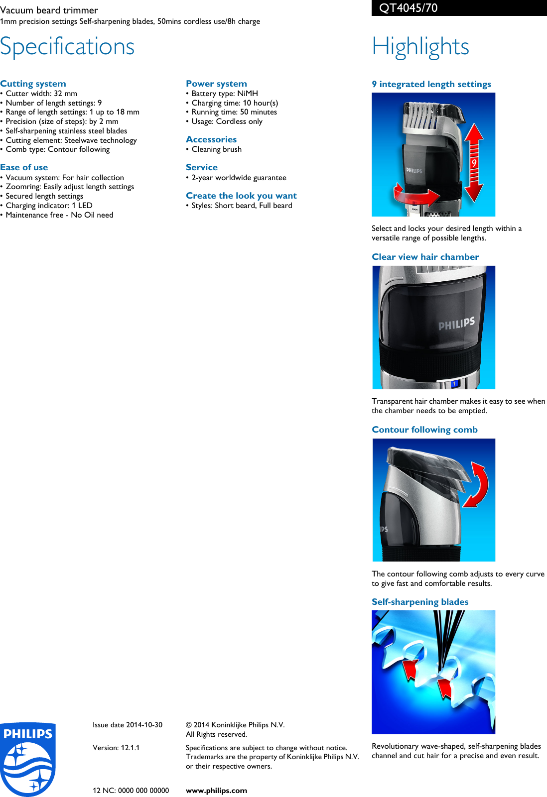 Page 2 of 2 - Philips QT4045/70 Vacuum Beard Trimmer User Manual Leaflet Qt4045 70 Pss