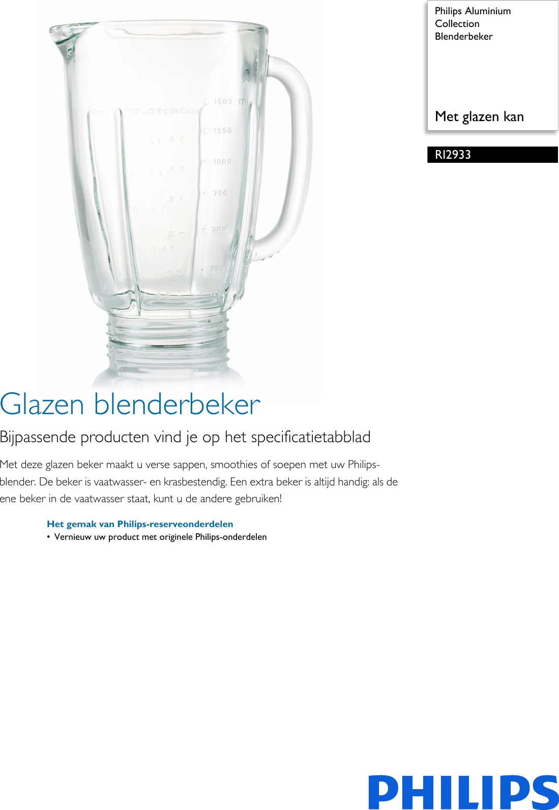 Page 1 of 2 - Philips RI2933 RI2933/01 Blenderbeker User Manual Brochure 01 Pss Nldnl