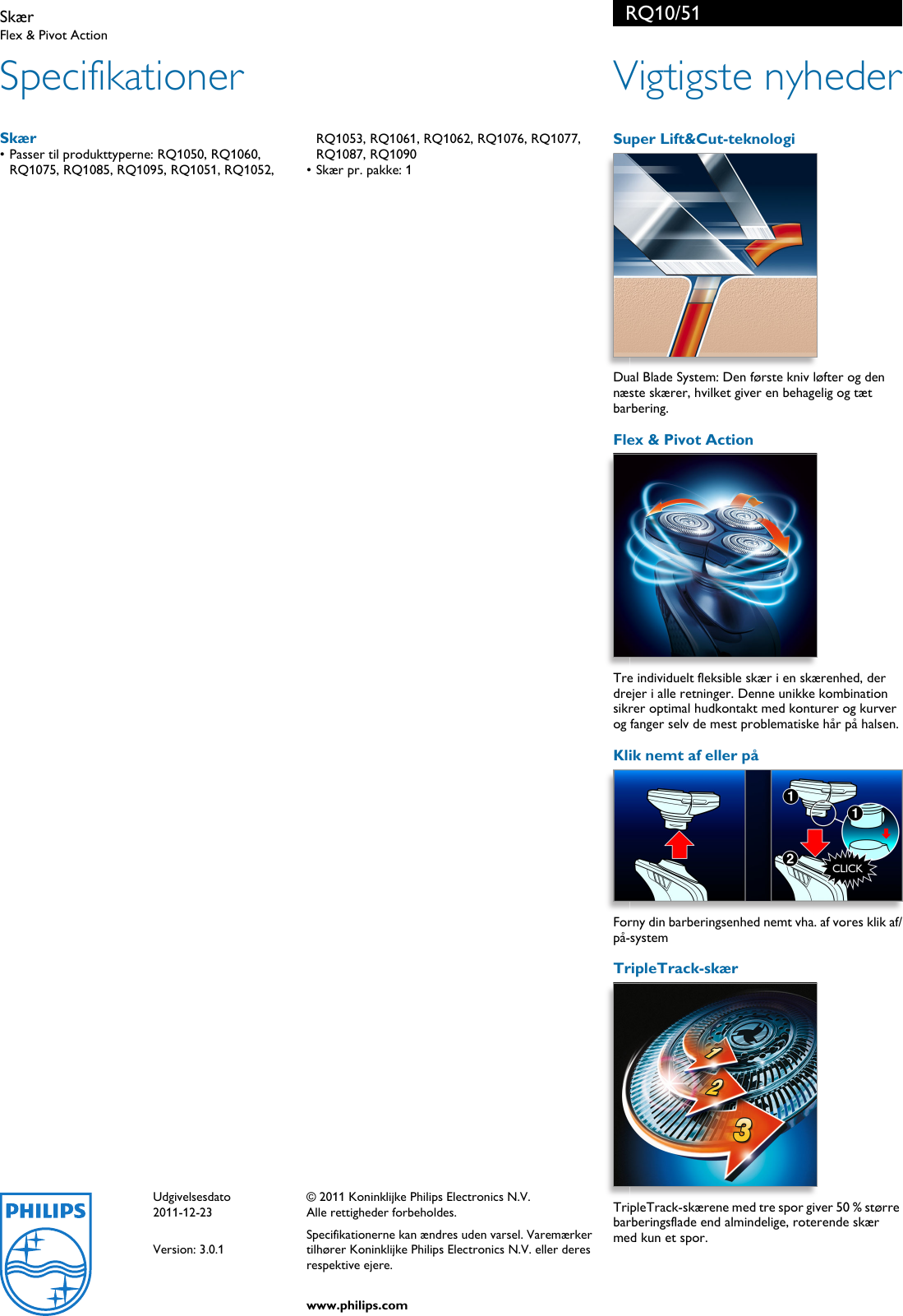 Page 2 of 2 - Philips RQ10 Leaflet RQ10_51 Released Denmark (Danish)  User Manual 51 Pss Dandk