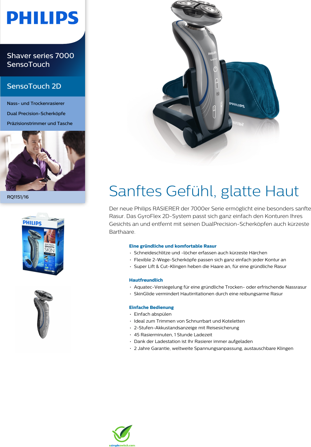 Page 1 of 3 - Philips RQ1151/16 SensoTouch 2Dmit Aquatec Wet & Dry User Manual Datenblatt Rq1151 16 Pss Deuat