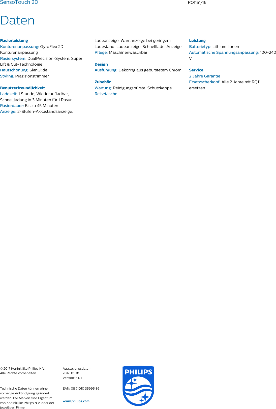 Page 3 of 3 - Philips RQ1151/16 SensoTouch 2Dmit Aquatec Wet & Dry User Manual Datenblatt Rq1151 16 Pss Deuat