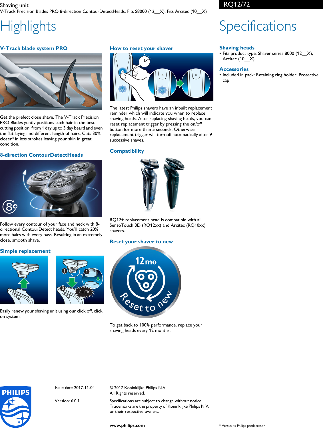 Page 2 of 2 - Philips RQ12/72 Shaving Unit User Manual Leaflet Rq12 72 Pss Aenus