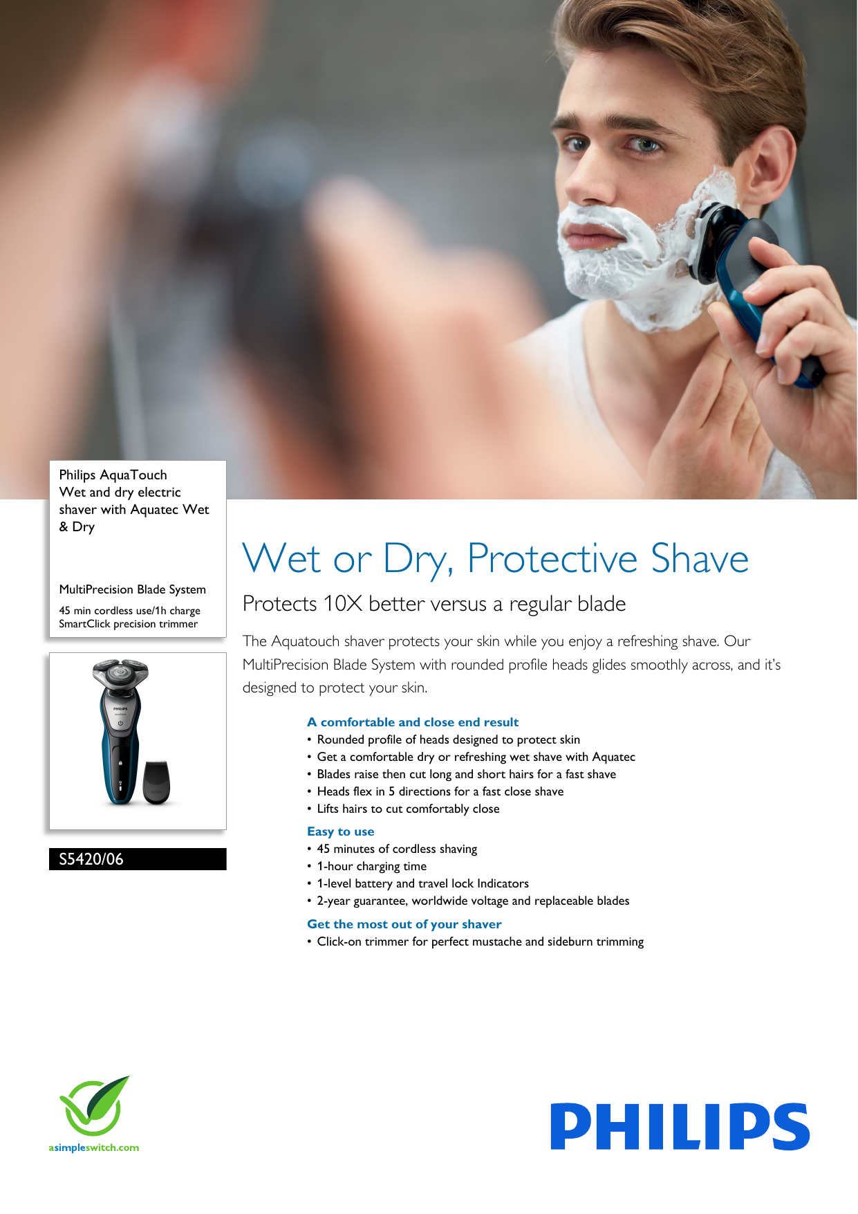 hipotez bıçaklama Tıbbi uygulama hatası  Philips S5420/06 Wet And Dry Electric Shaver With Aquatec & User Manual  Leaflet S5420 06 Pss Aenin