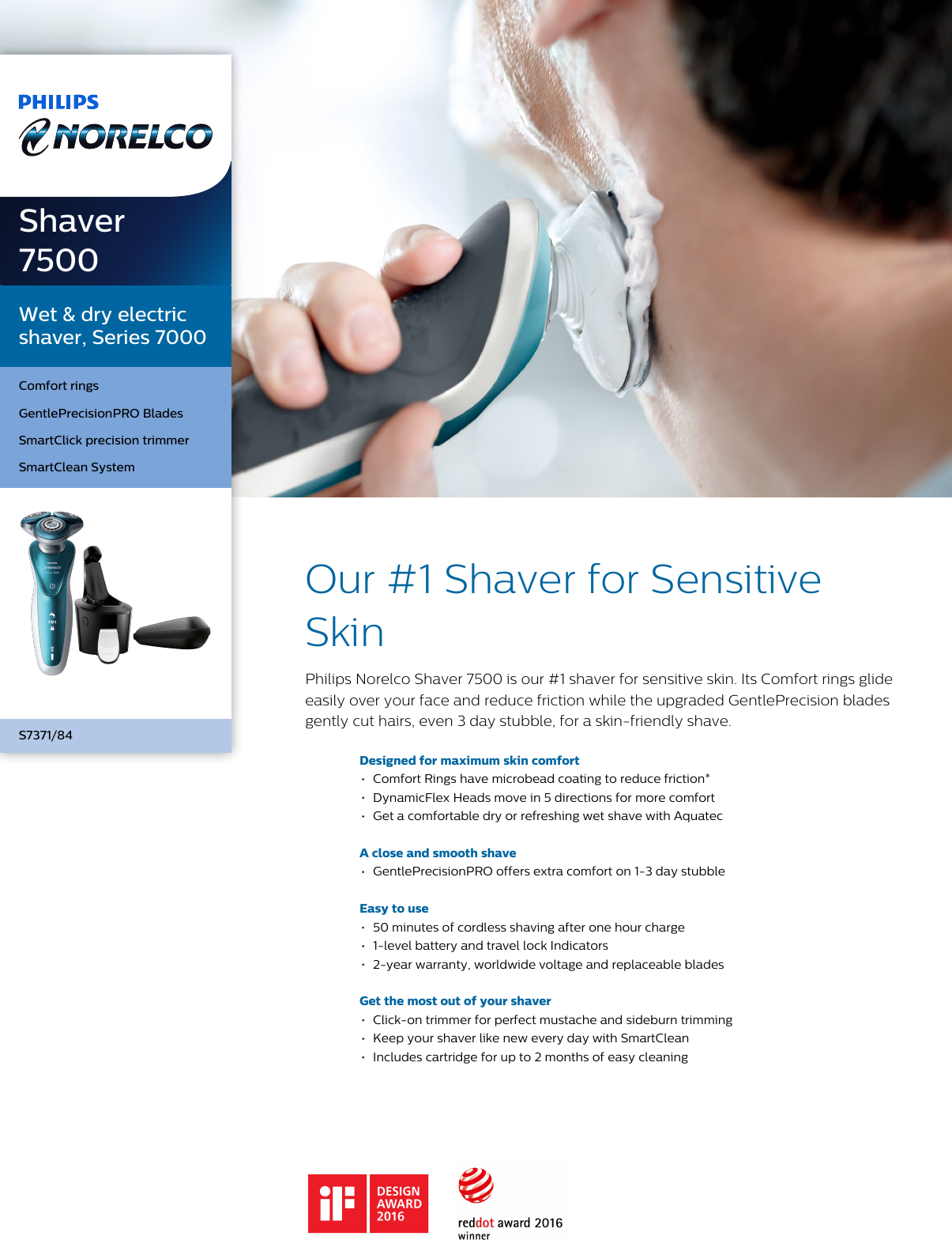Page 1 of 3 - Philips S7371/84 Wet & Dry Electric Shaver, Series 7000 User Manual Leaflet S7371 84 Pss Aenus