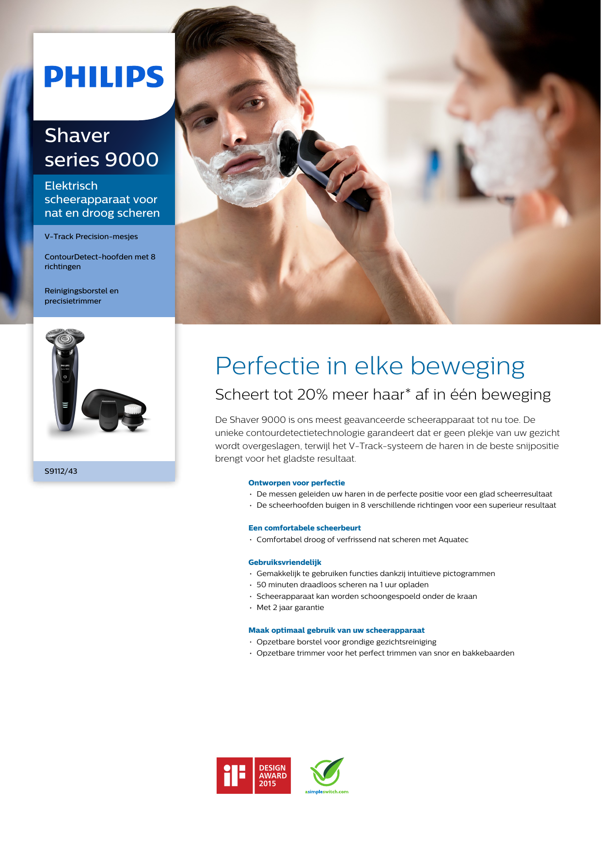 Page 1 of 3 - Philips S9112/43 Scheerapparaat Met SmartClick-precisietrimmer En Aquatec Wet & Dry User Manual Brochure S9112 43 Pss Nldnl