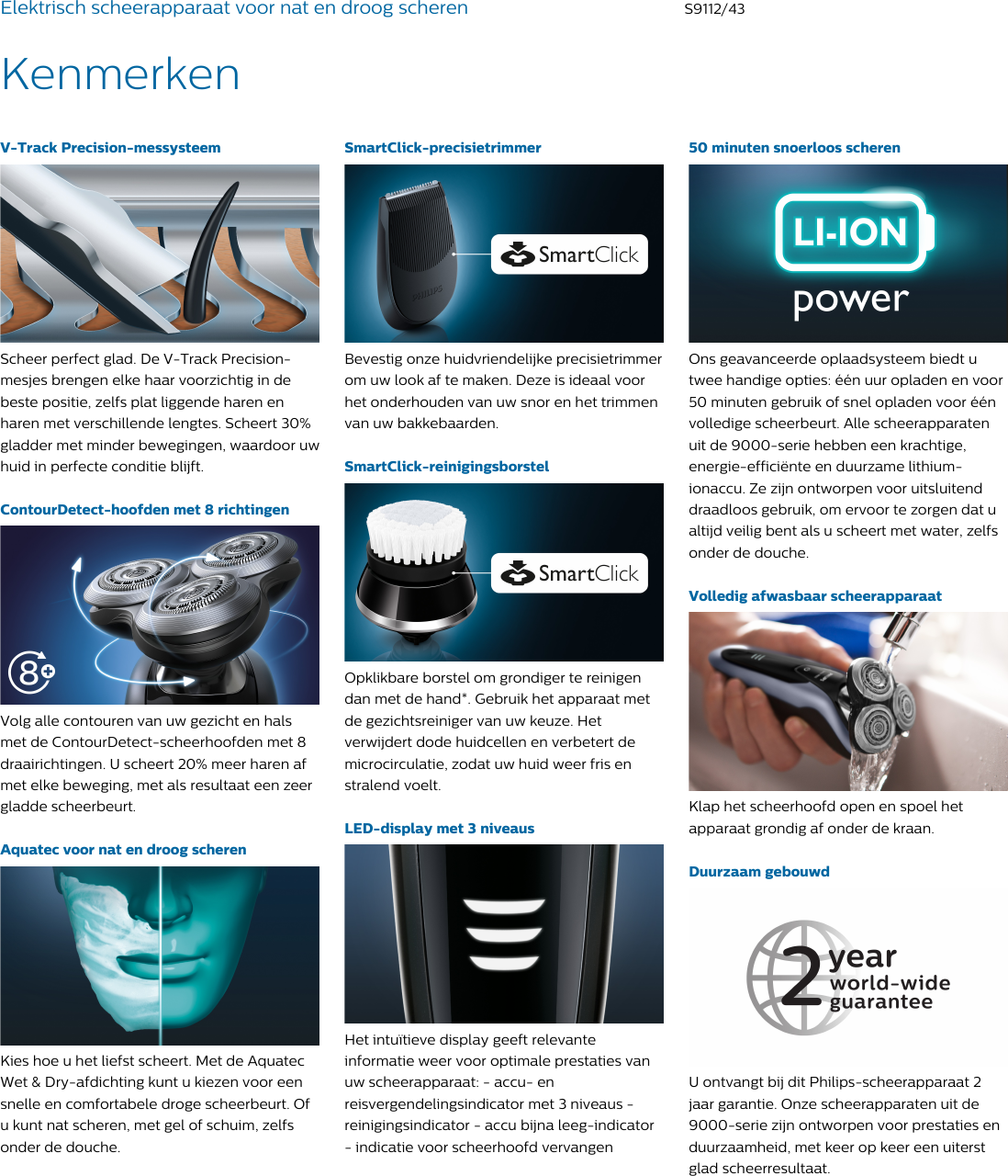Page 2 of 3 - Philips S9112/43 Scheerapparaat Met SmartClick-precisietrimmer En Aquatec Wet & Dry User Manual Brochure S9112 43 Pss Nldnl