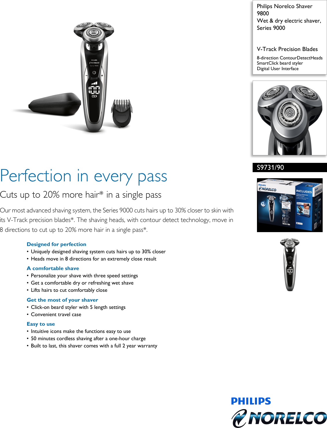 Page 1 of 3 - Philips S9731/90 Wet & Dry Electric Shaver, Series 9000 User Manual Leaflet S9731 90 Pss Aenus