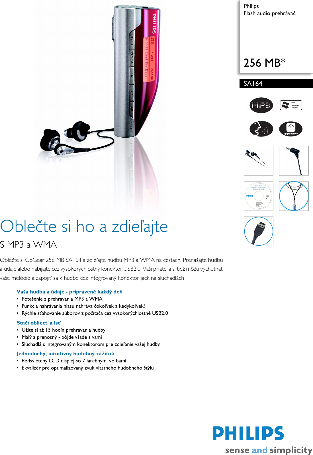 Page 1 of 2 - Philips SA164/00 Flash Audio Prehrávač User Manual Prospekt Sa164 00 Pss Slksk