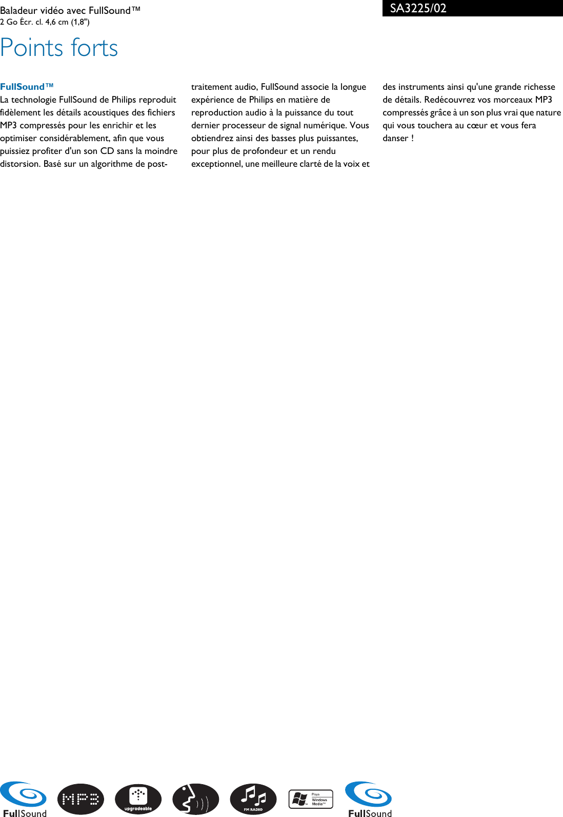 Page 2 of 3 - Philips SA3225/02 Leaflet SA3225_02 Released France (French)  User Manual Fiche Produit Sa3225 02 Pss Frafr