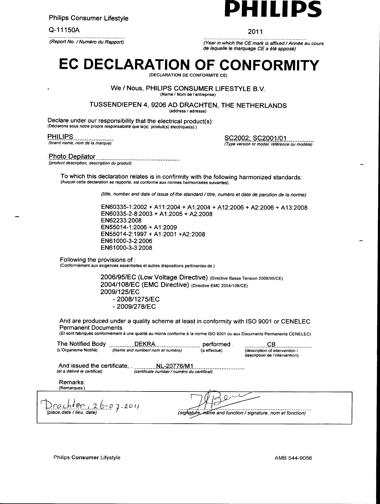 Page 1 of 1 - Philips SC2002/00 User Manual Izjava O Skladnosti Sc2002 00 Doc Aen