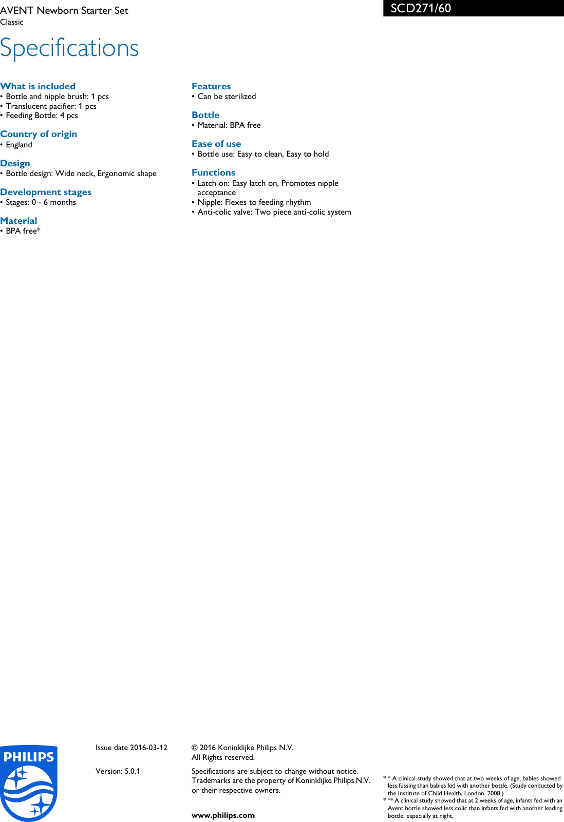 Page 3 of 3 - Philips SCD271 SCD271/60 AVENT Newborn Starter Set User Manual Leaflet 60 Pss Engza
