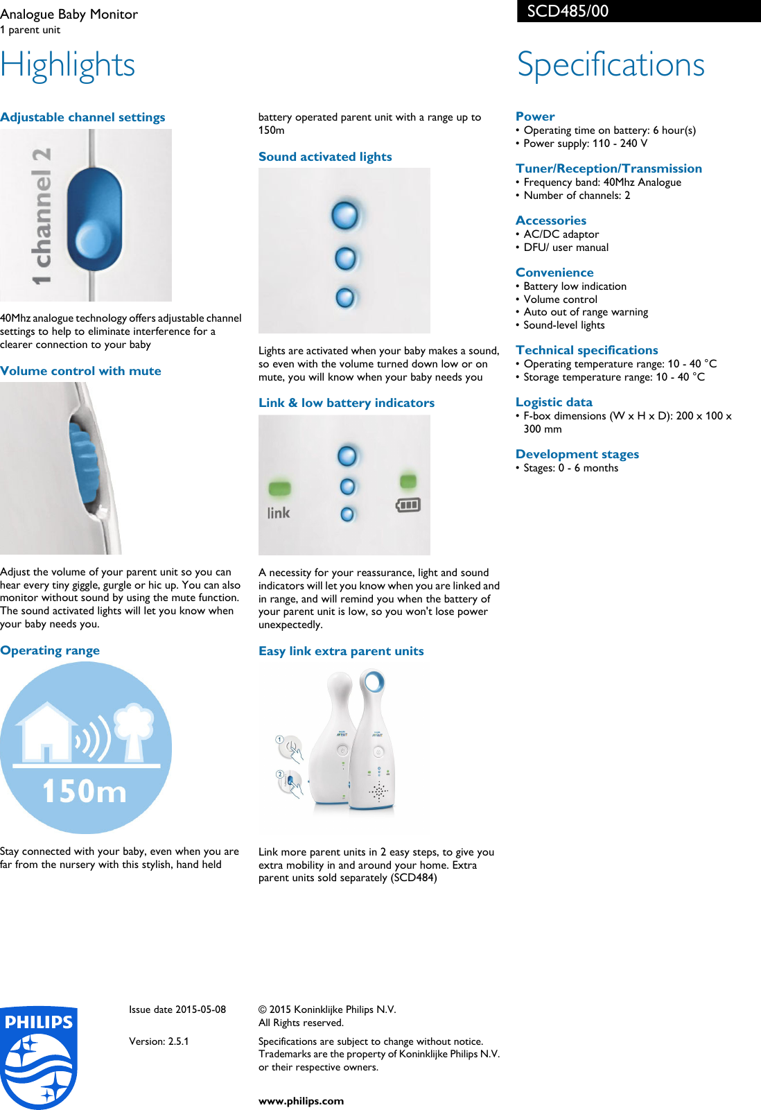 Page 2 of 2 - Philips SCD485/00 Analogue Baby Monitor User Manual Leaflet Scd485 00 Pss Engza