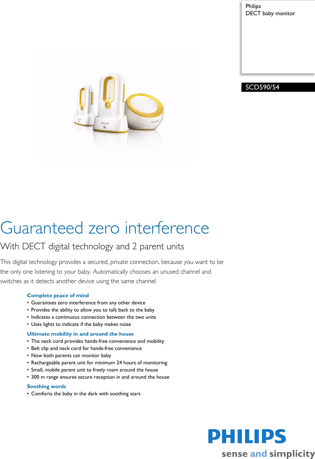 Page 1 of 2 - Philips SCD590/54 DECT Baby Monitor User Manual Leaflet Scd590 54 Pss Aenus