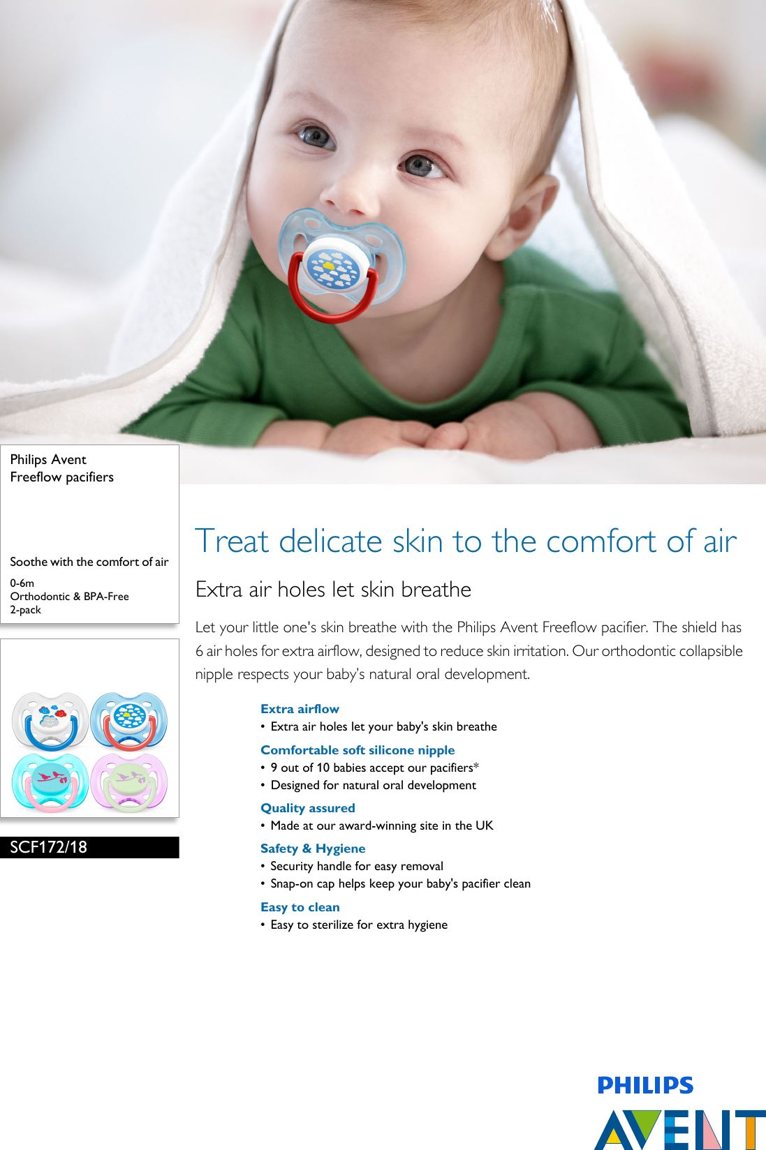 Page 1 of 3 - Philips SCF172/18 Freeflow Pacifiers User Manual Leaflet Scf172 18 Pss Engsg