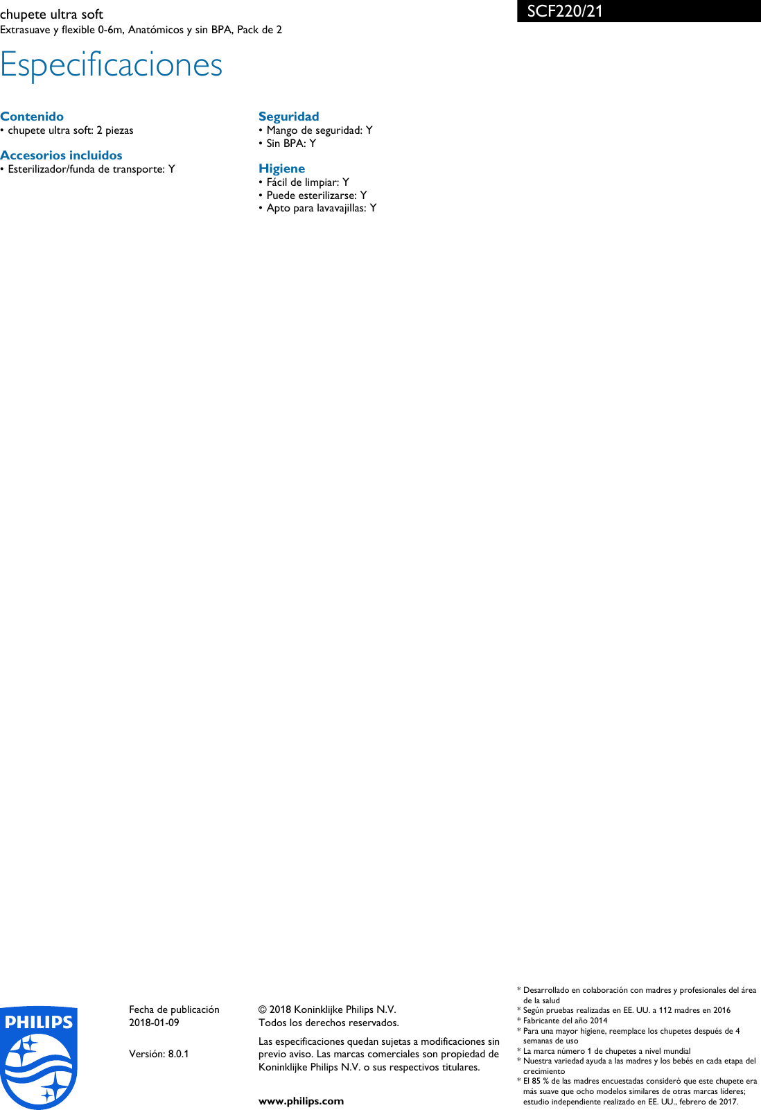 Page 3 of 3 - Philips SCF220/21 Chupete Ultra Soft User Manual Folleto Scf220 21 Pss Lsppa