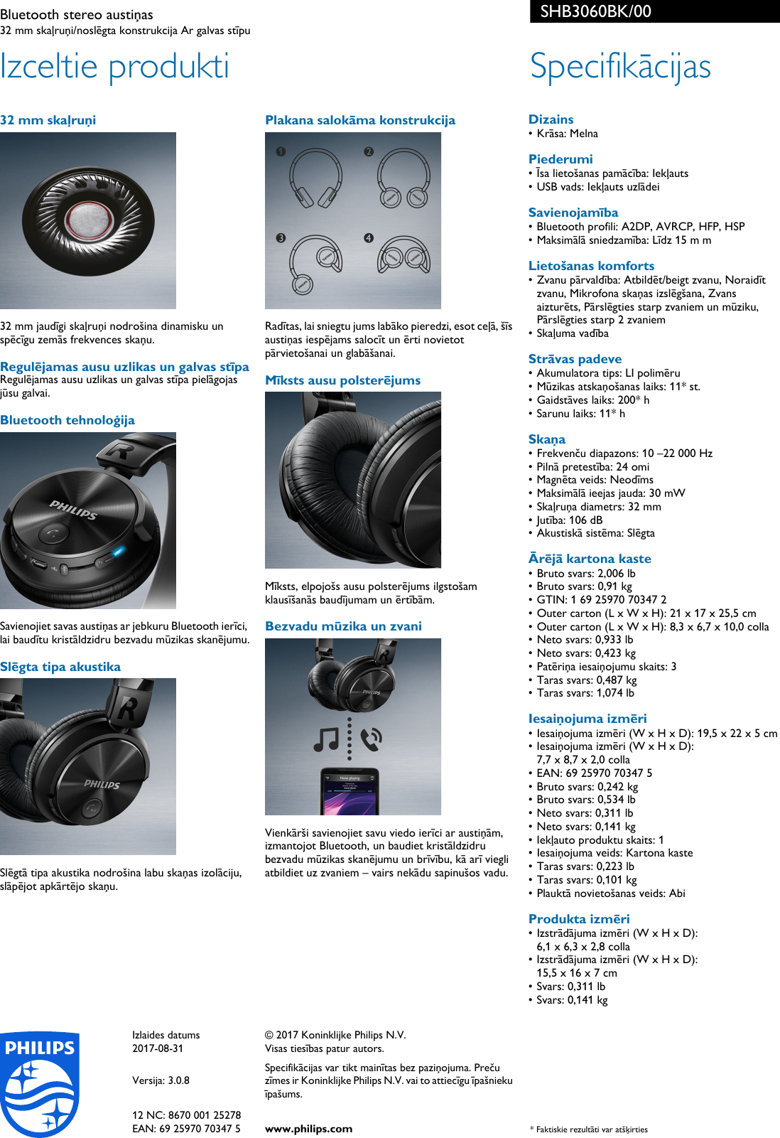 Page 2 of 2 - Philips SHB3060BK/00 Bluetooth Stereo Austiņas User Manual Brošūra Shb3060bk 00 Pss Lavlv