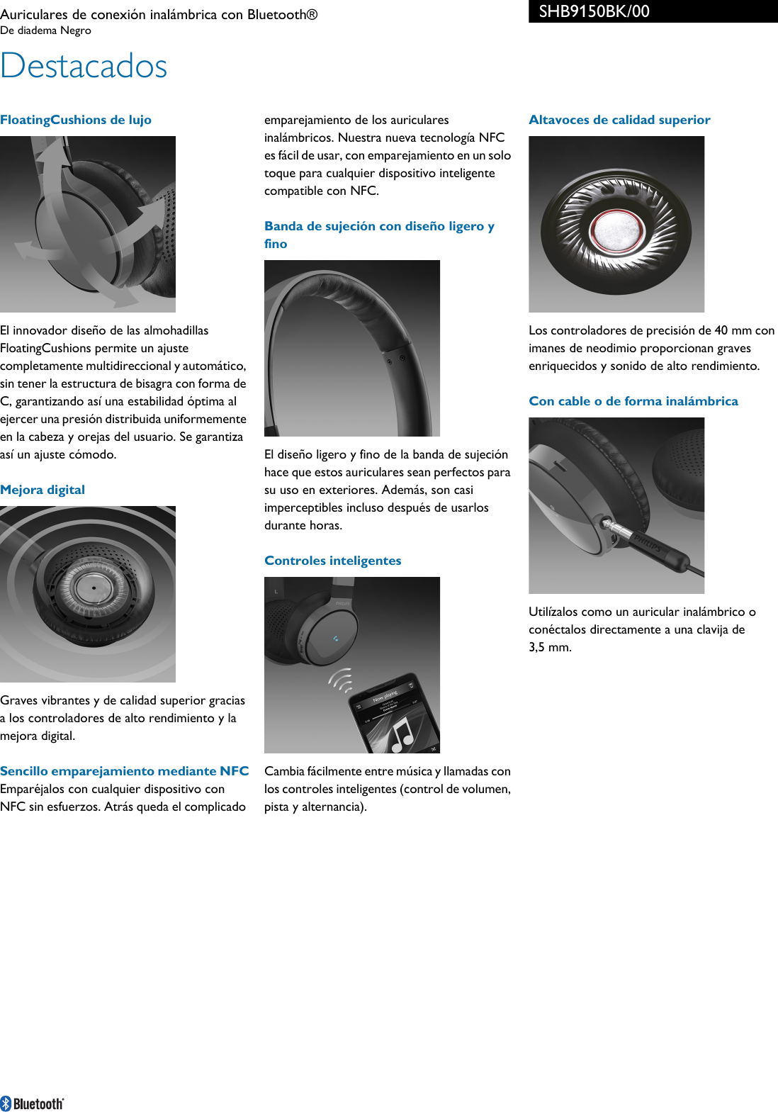 Page 2 of 3 - Philips SHB9150BK/00 Auriculares De Conexión Inalámbrica Con Bluetooth® User Manual Folleto Shb9150bk 00 Pss Espes