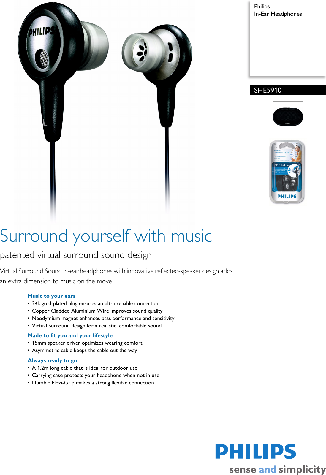 Page 1 of 2 - Philips SHE5910/27 In-Ear Headphones User Manual Leaflet She5910 27 Pss Aenus