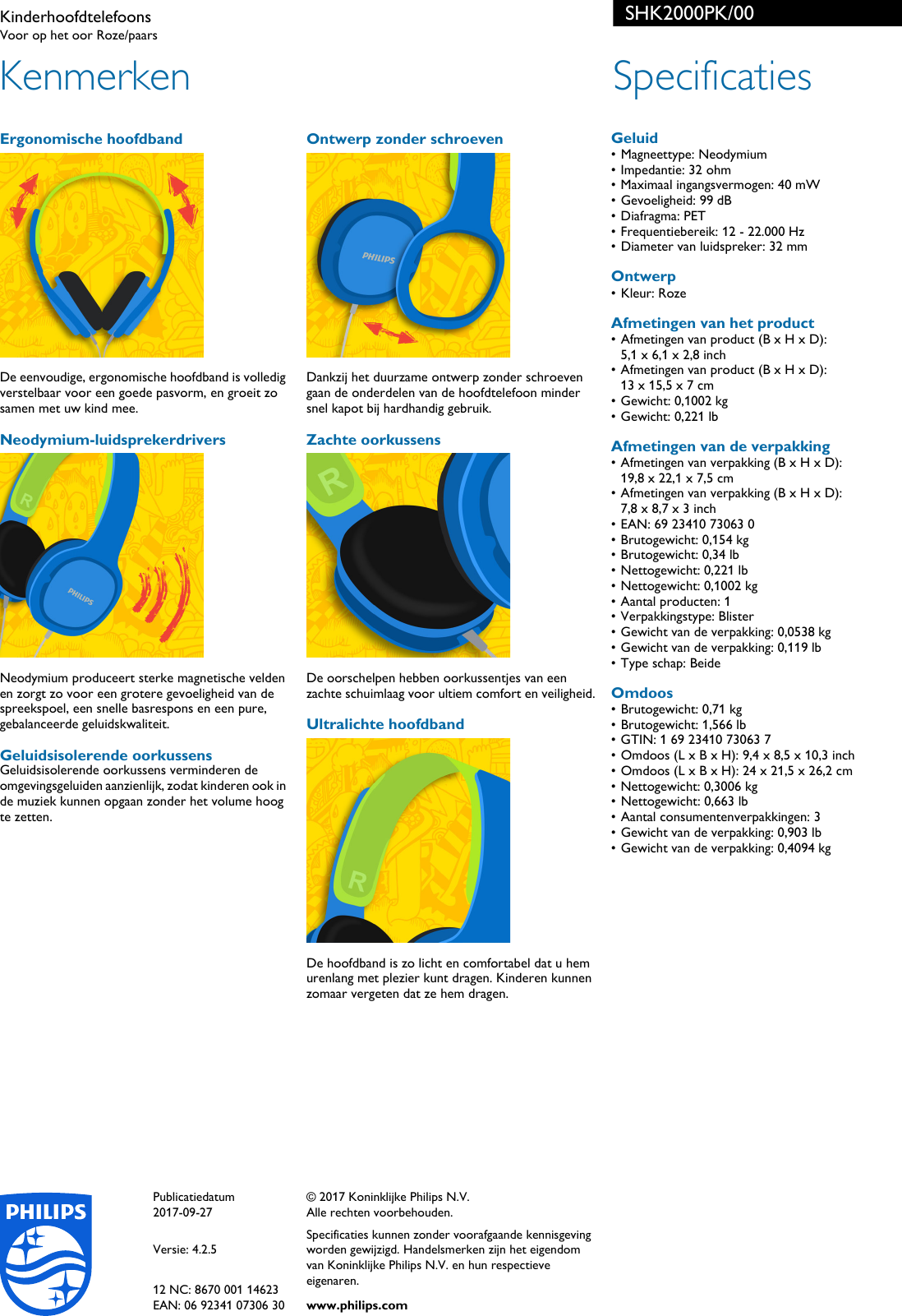 Philips Shk2000pk 00 Kinderhoofdtelefoons User Manual Brochure