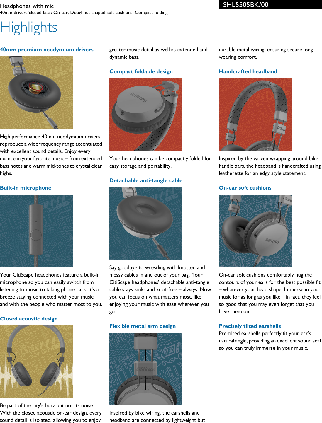 Page 2 of 3 - Philips SHL5505BK/00 Headphones With Mic User Manual Broschyr Shl5505bk 00 Pss