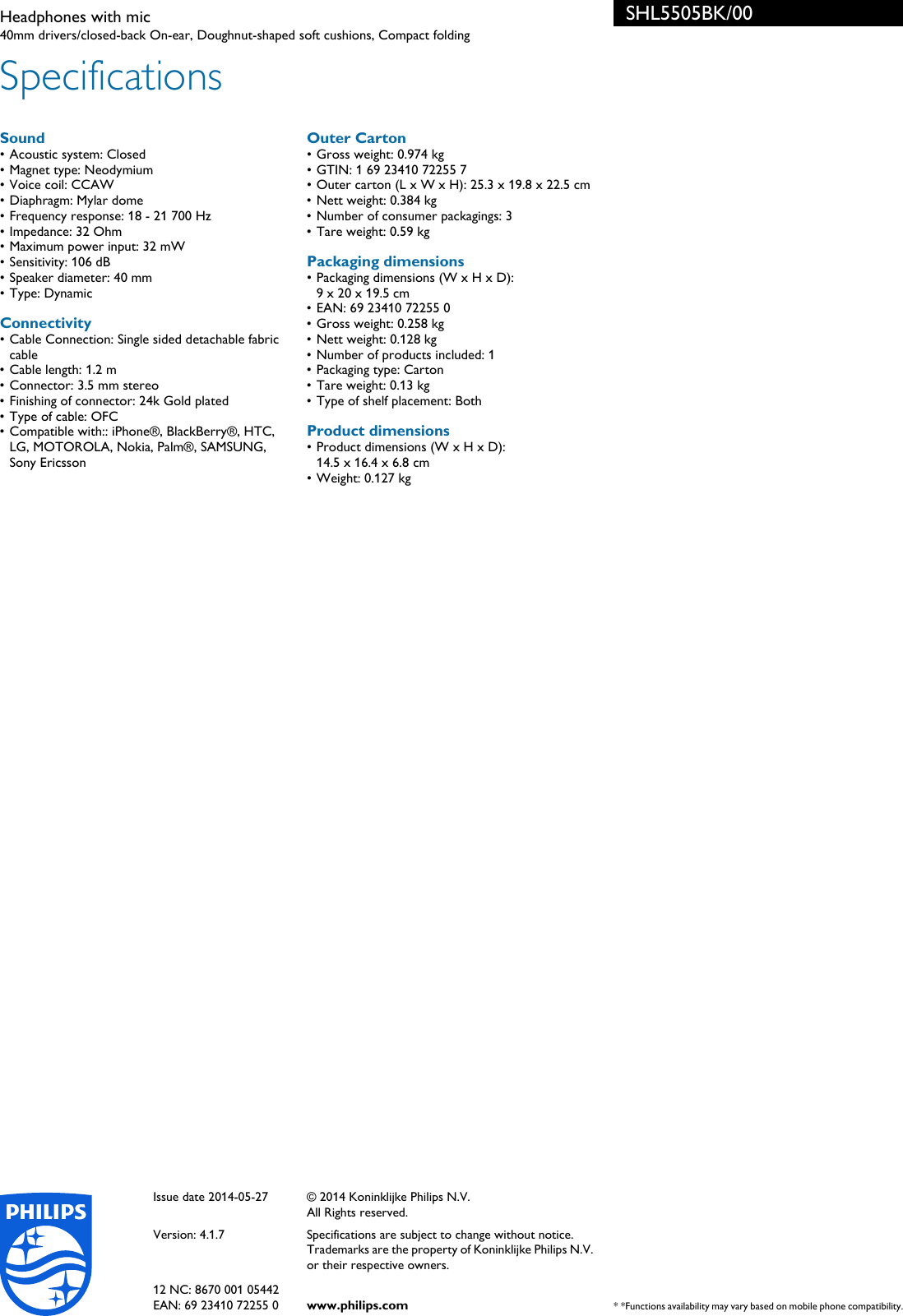 Page 3 of 3 - Philips SHL5505BK/00 Headphones With Mic User Manual Broschyr Shl5505bk 00 Pss