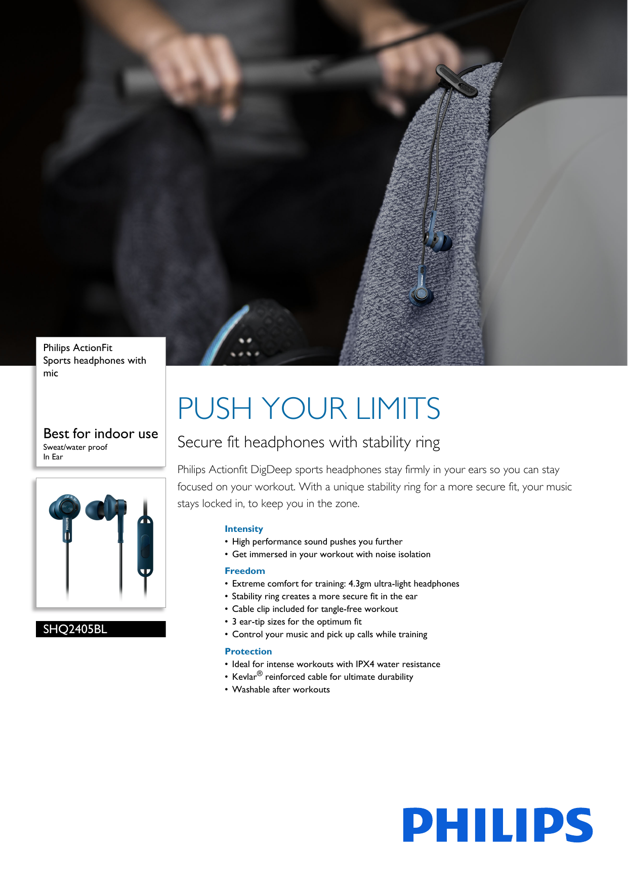 Page 1 of 3 - Philips SHQ2405BL/00 Sports Headphones With Mic User Manual Leaflet Shq2405bl 00 Pss Enggb
