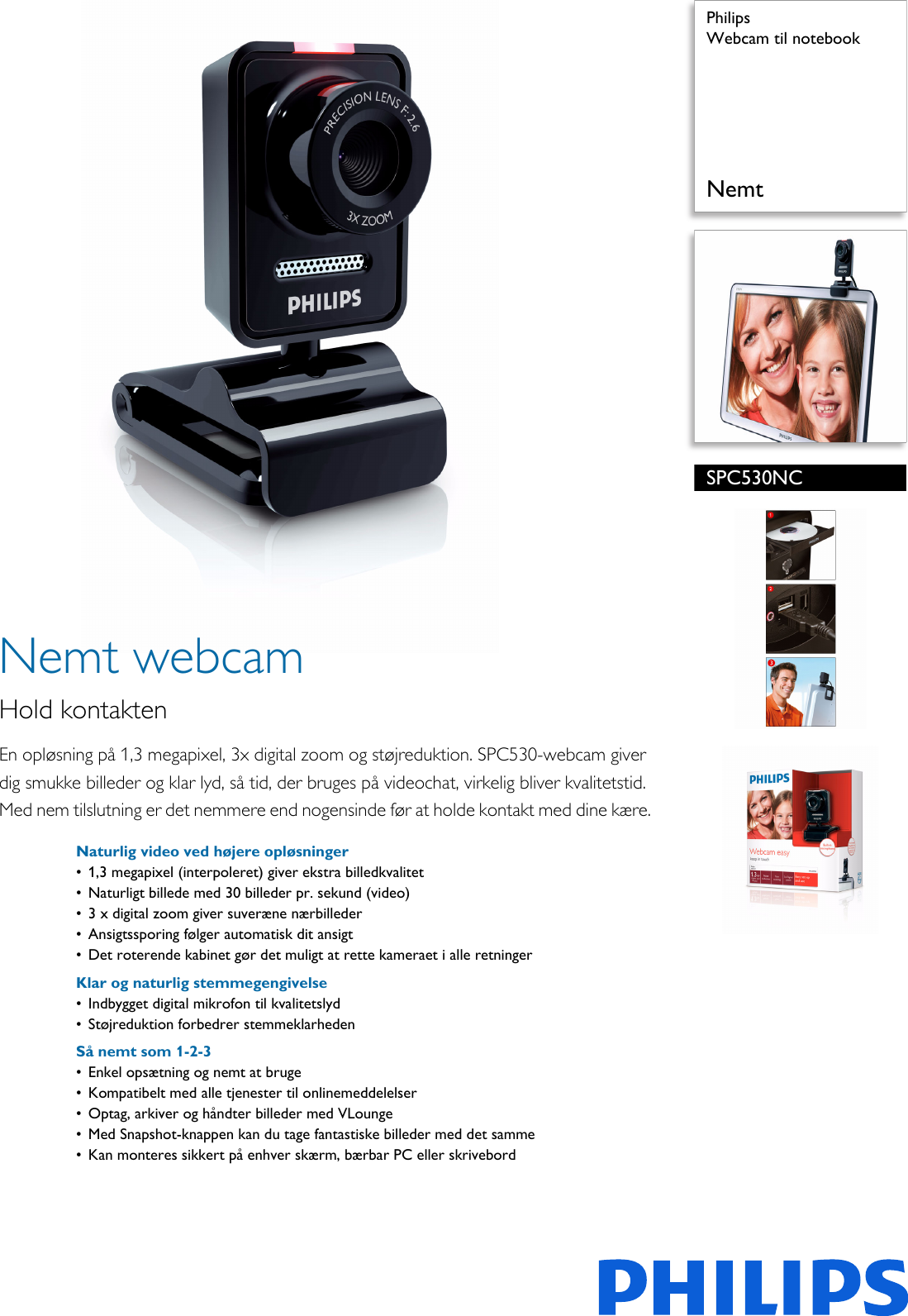 Page 1 of 2 - Philips SPC530NC/00 Webcam Til Notebook User Manual  Spc530nc 00 Pss Dandk
