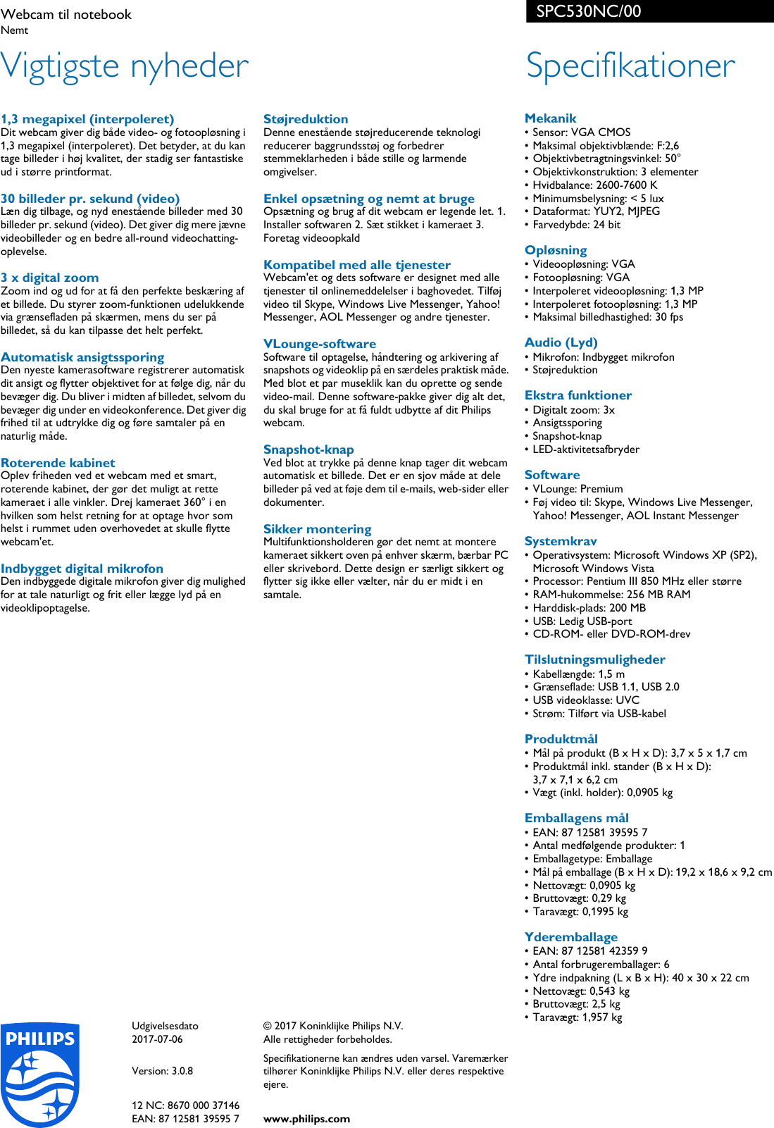 Page 2 of 2 - Philips SPC530NC/00 Webcam Til Notebook User Manual  Spc530nc 00 Pss Dandk