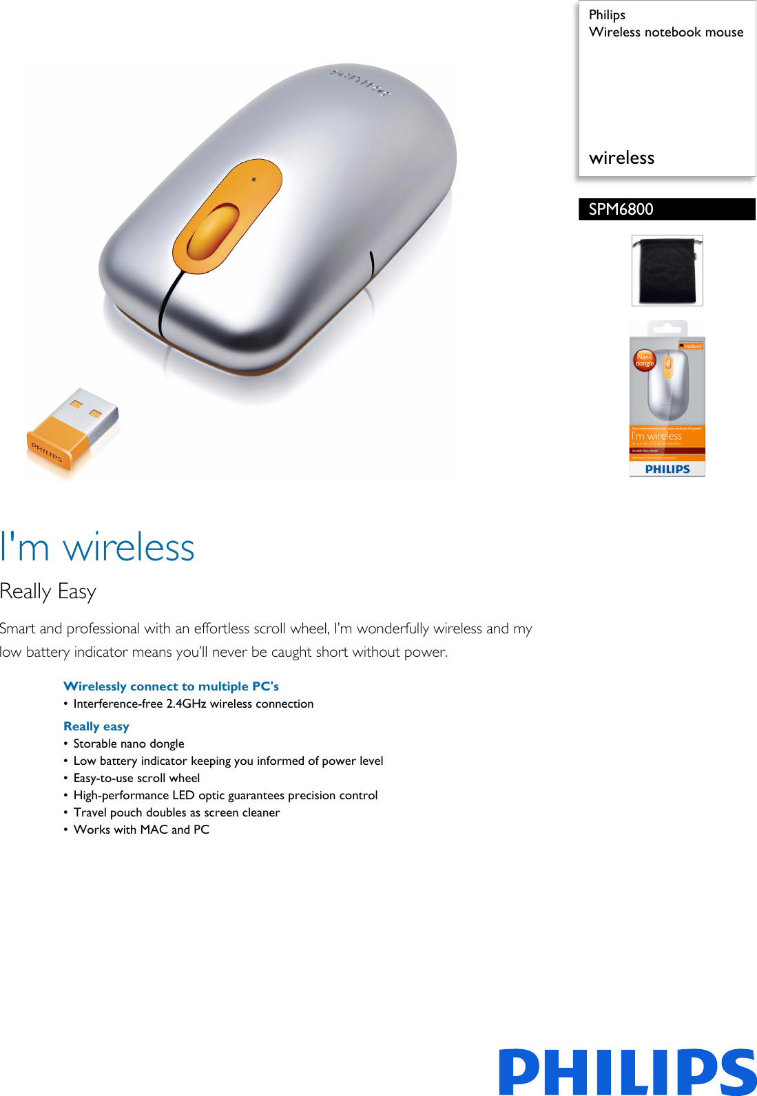 Philips SPM6800/10 Wireless Notebook Mouse User Manual Leaflet Spm6800 10  Pss Engph