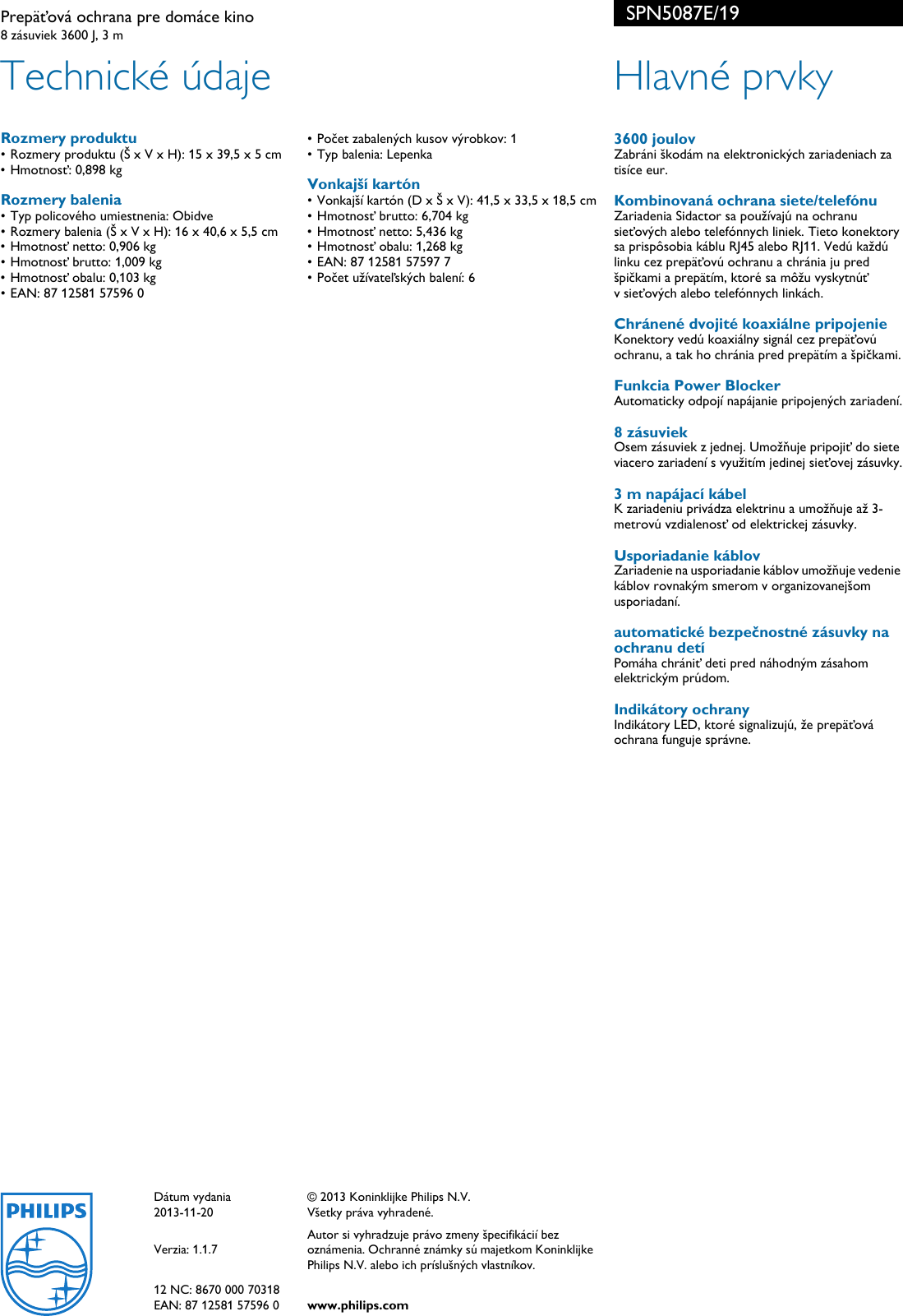 Page 2 of 2 - Philips SPN5087E/19 Leaflet SPN5087E_19 Released Slovakia (Slovak)  User Manual Prospekt Spn5087e 19 Pss Slksk