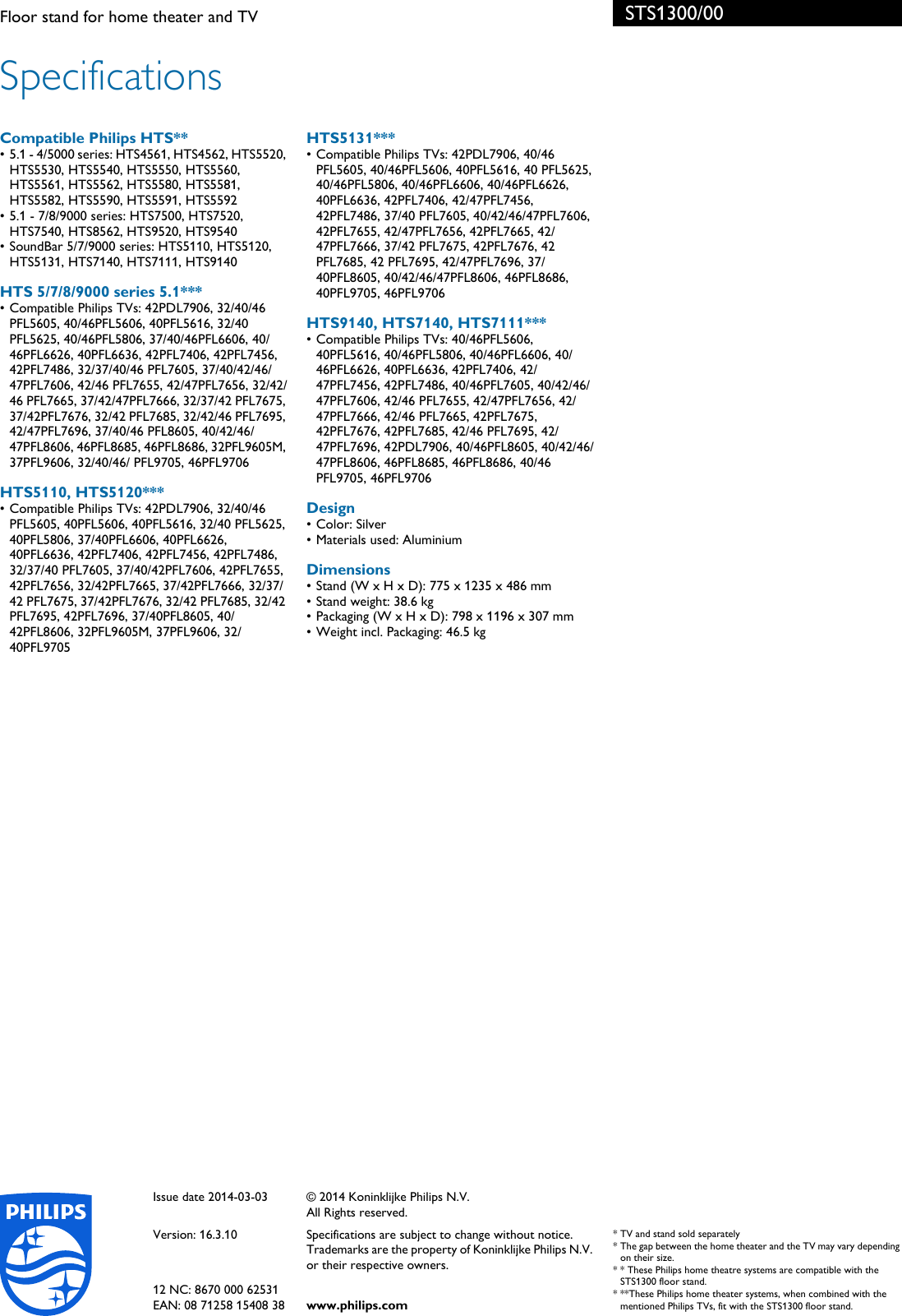 Page 2 of 2 - Philips STS1300/00 Leaflet STS1300_00 Released Hong Kong (English)  User Manual Sts1300 00 Pss Aenhk