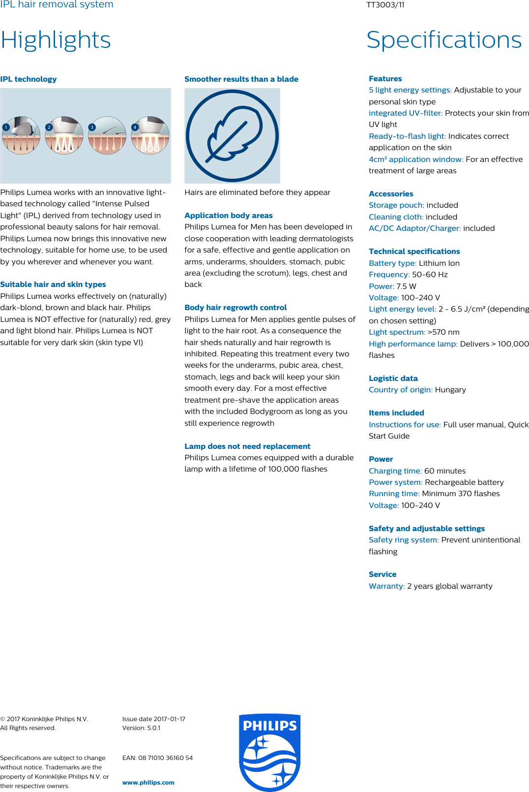 Page 2 of 2 - Philips TT3003/11 IPL Hair Removal System User Manual Leaflet Tt3003 11 Pss Engau