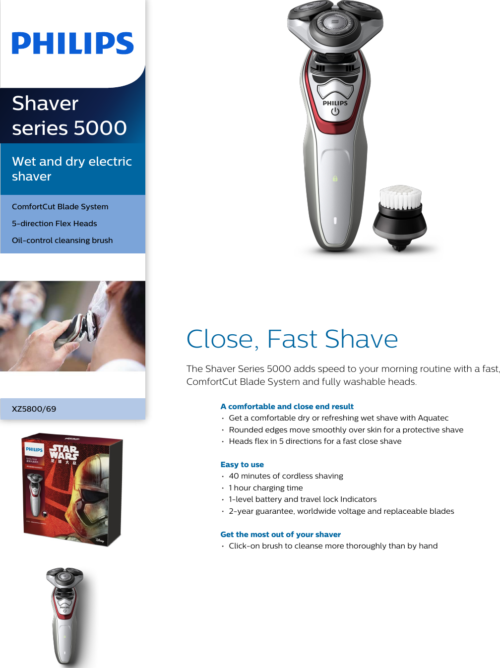 Page 1 of 3 - Philips XZ5800/69 Wet And Dry Electric Shaver With Aquatec & User Manual Leaflet Xz5800 69 Pss
