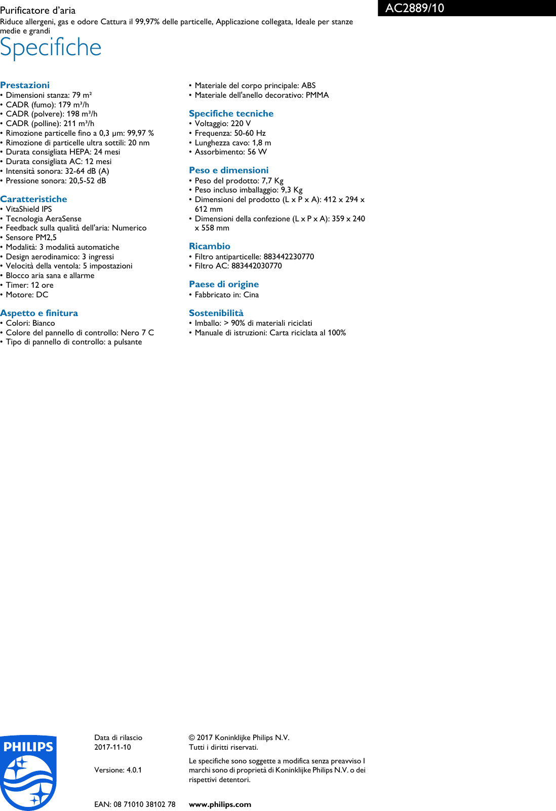 Page 3 of 3 - Philips AC2889/10 Purificatore D’aria D'aria Ac2889 10 Pss Itach