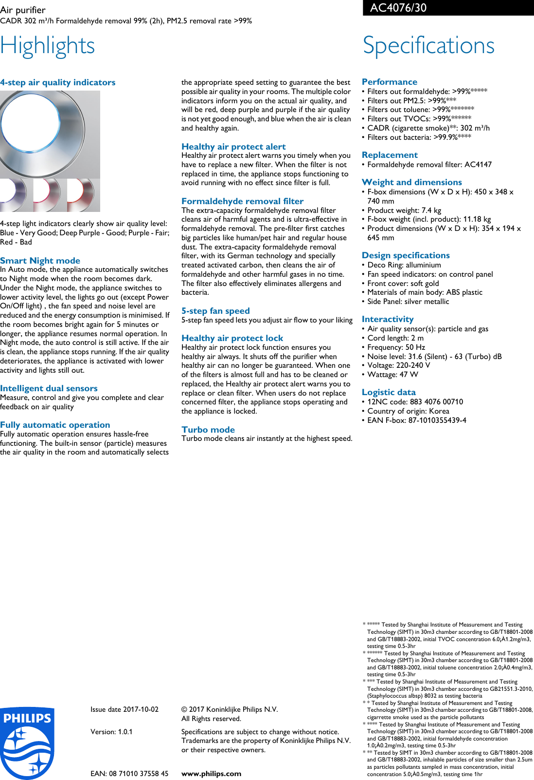 Page 2 of 2 - Philips AC4076/30 Air Purifier Ac4076 30 Pss Aenhk