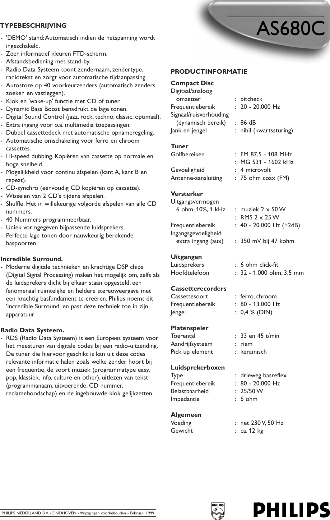 Page 2 of 2 - Philips AS680C Opm..ps 22 Pss Nldbe