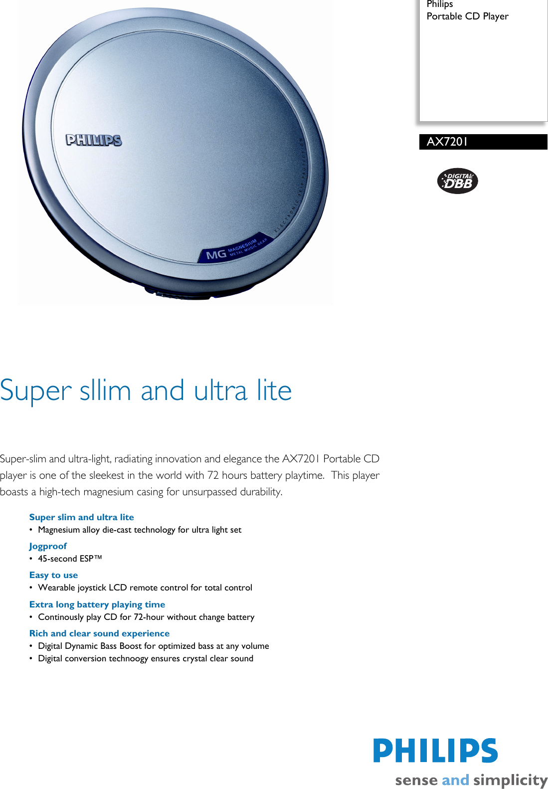 Page 1 of 2 - Philips AX7201/17 Portable CD Player Leaflet Ax7201 17 Pss Aenus