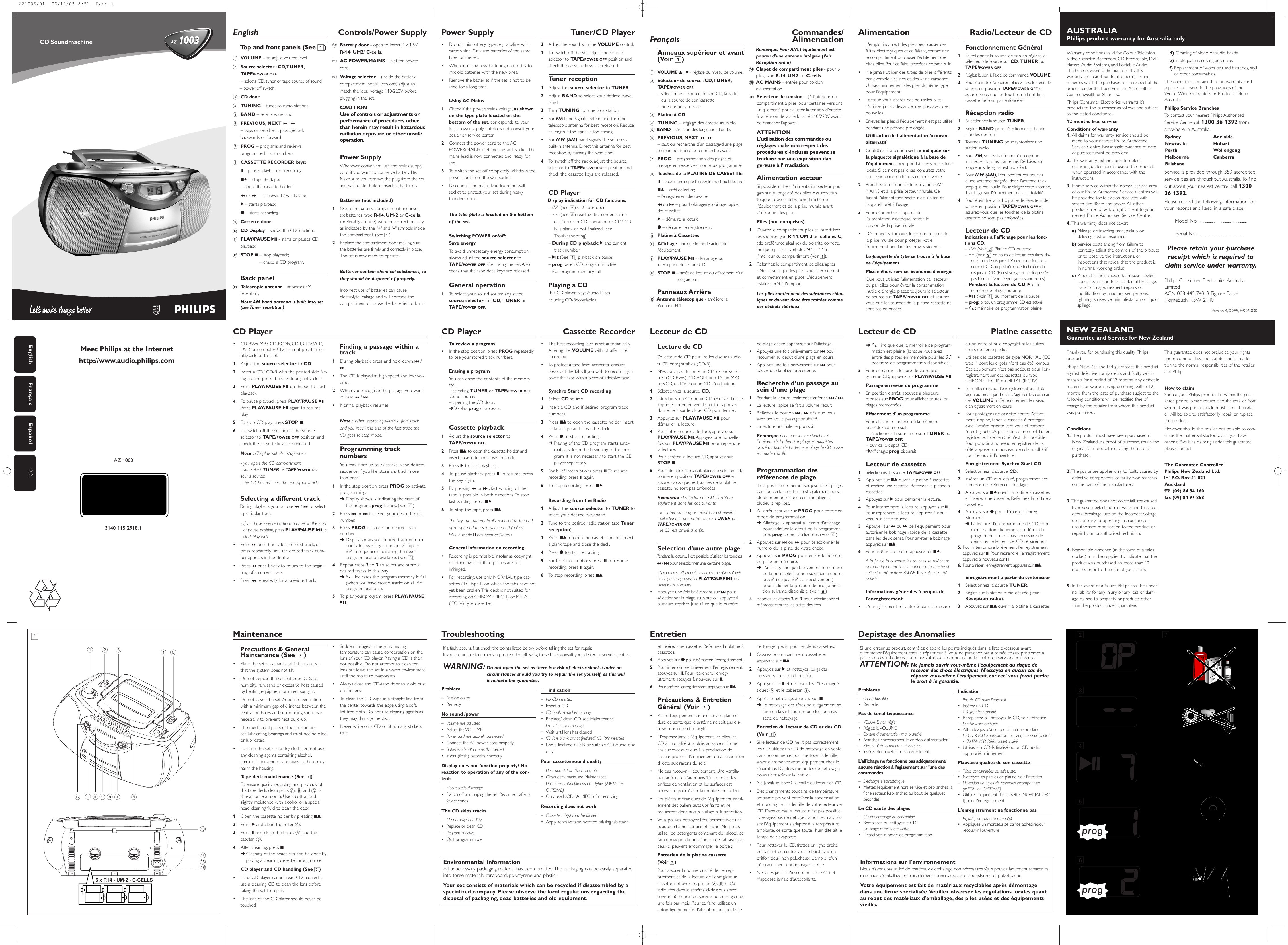 Page 2 of 7 - Philips AZ1003/01 User Manual Az1003 01 Dfu Fra