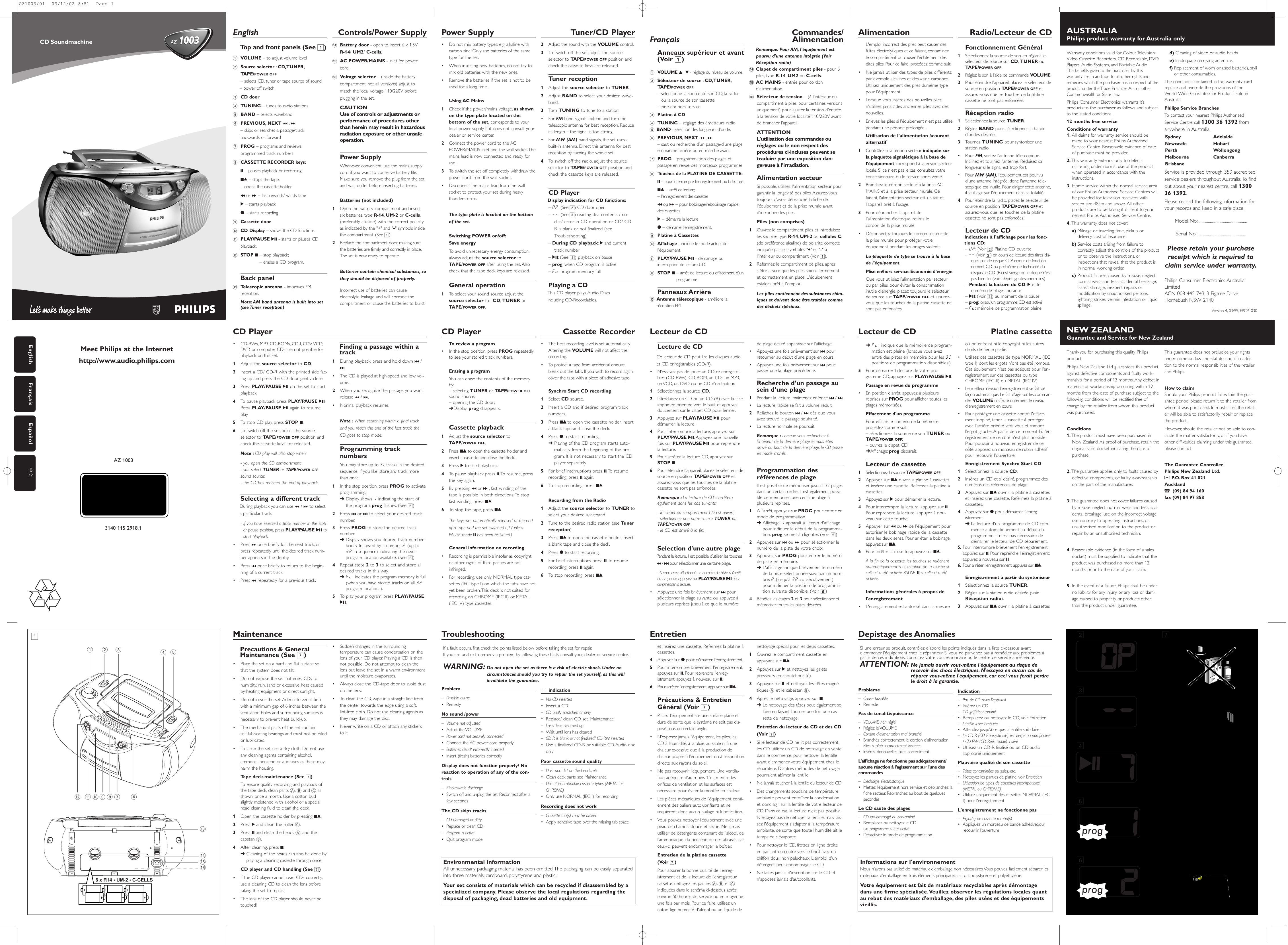 Page 3 of 7 - Philips AZ1003/01 User Manual Az1003 01 Dfu Fra