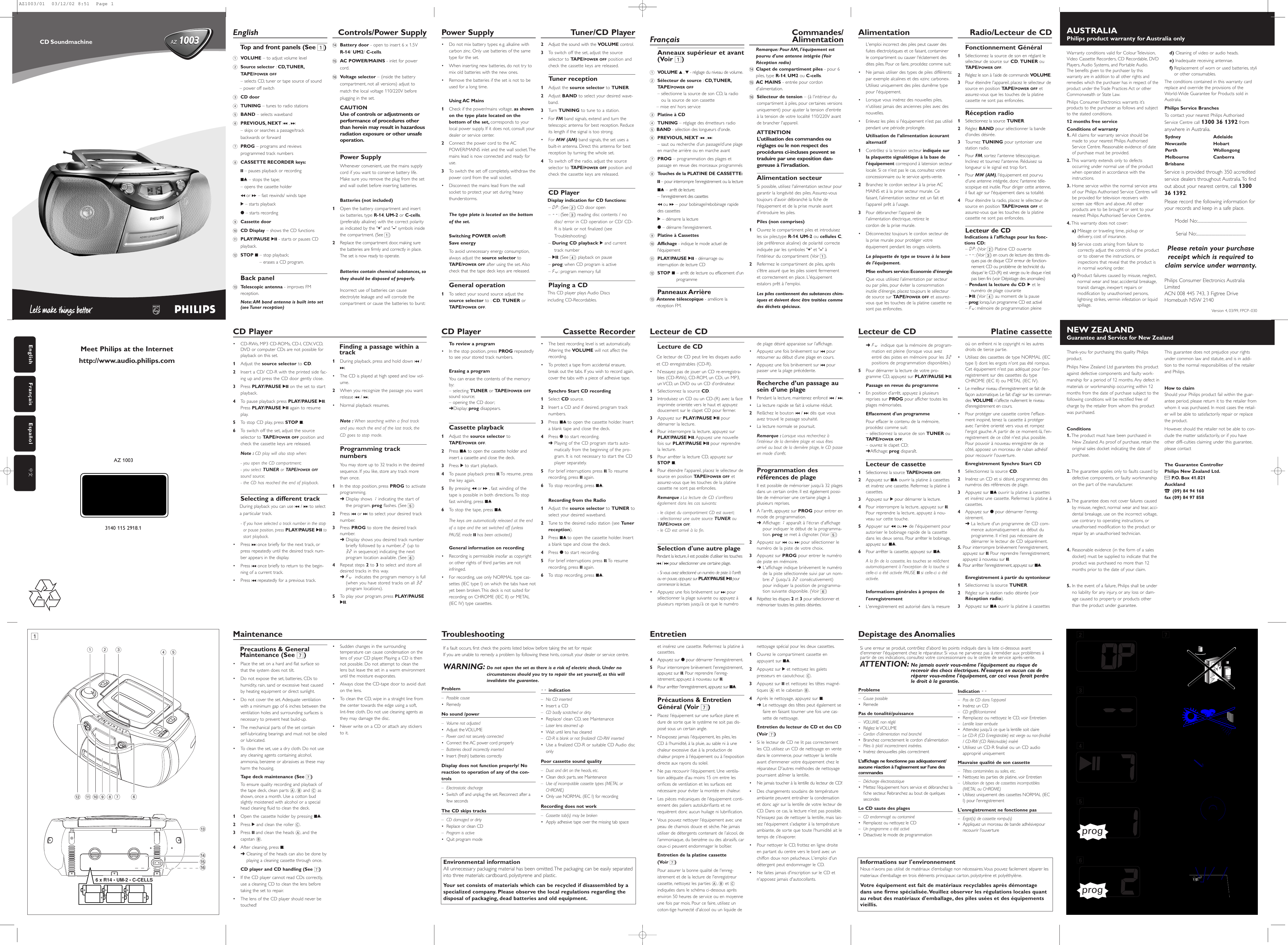 Page 4 of 7 - Philips AZ1003/01 User Manual Az1003 01 Dfu Fra