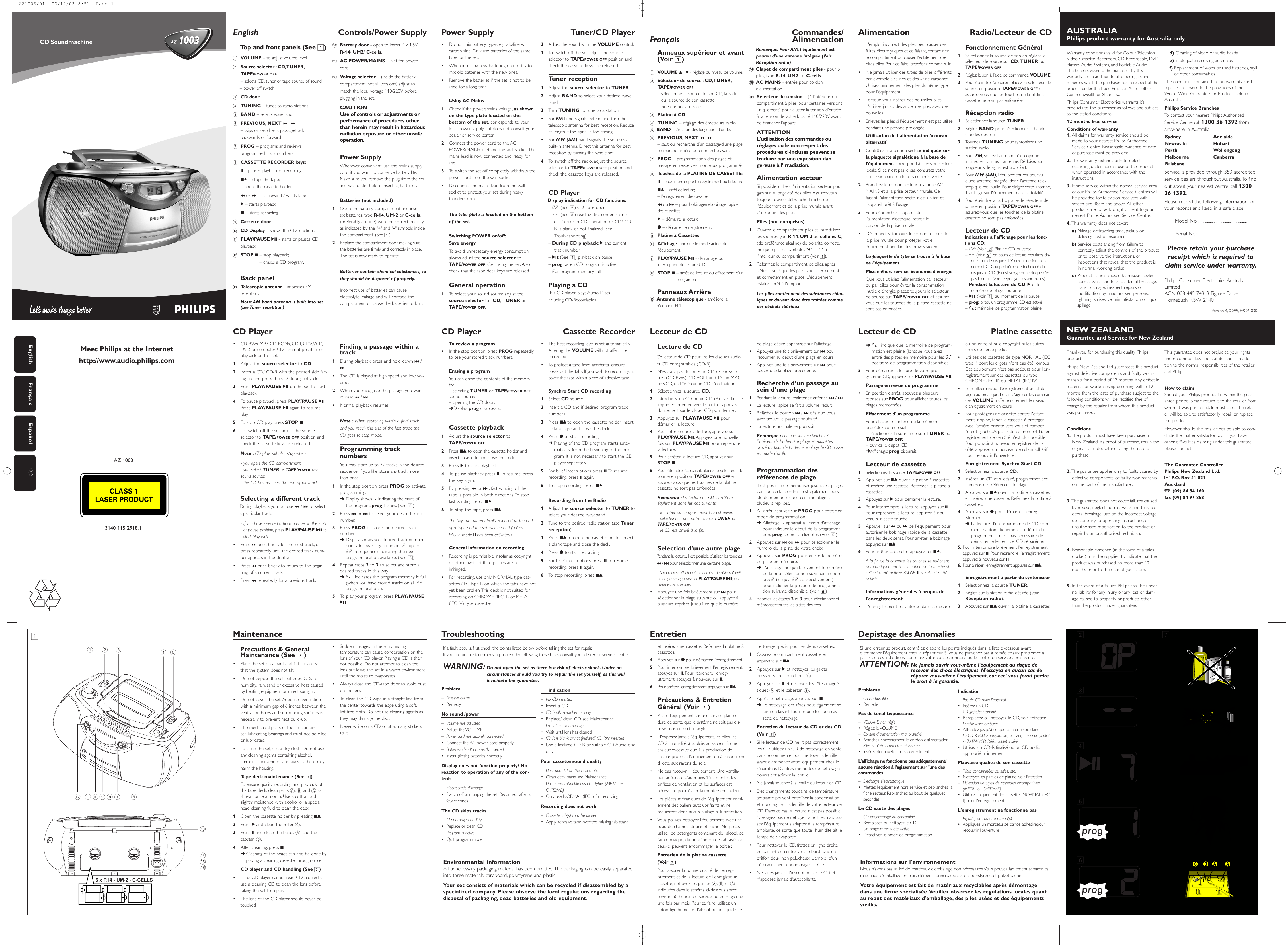 Page 6 of 7 - Philips AZ1003/01 User Manual Az1003 01 Dfu Fra
