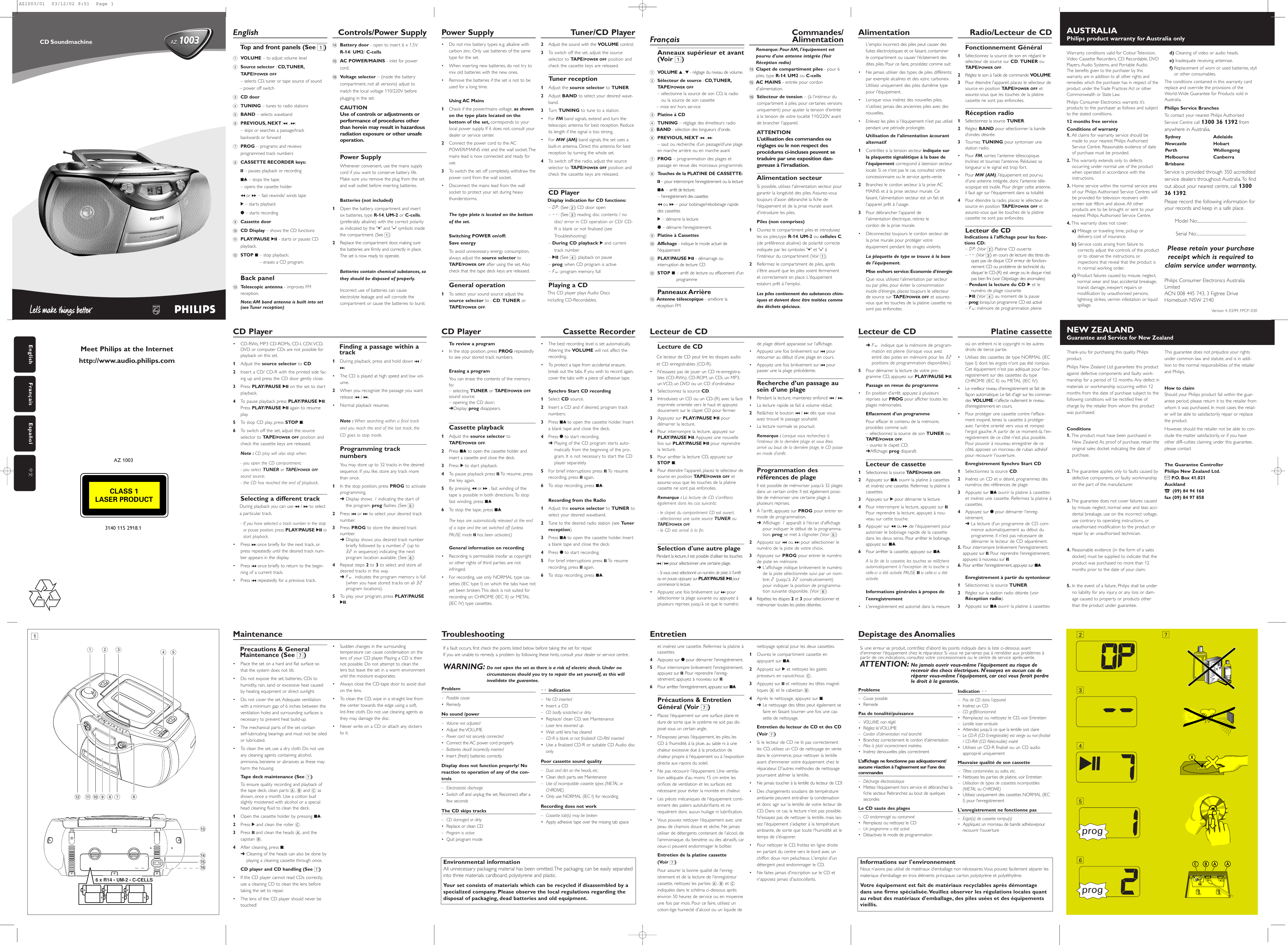 Page 7 of 7 - Philips AZ1003/01 User Manual Az1003 01 Dfu Fra