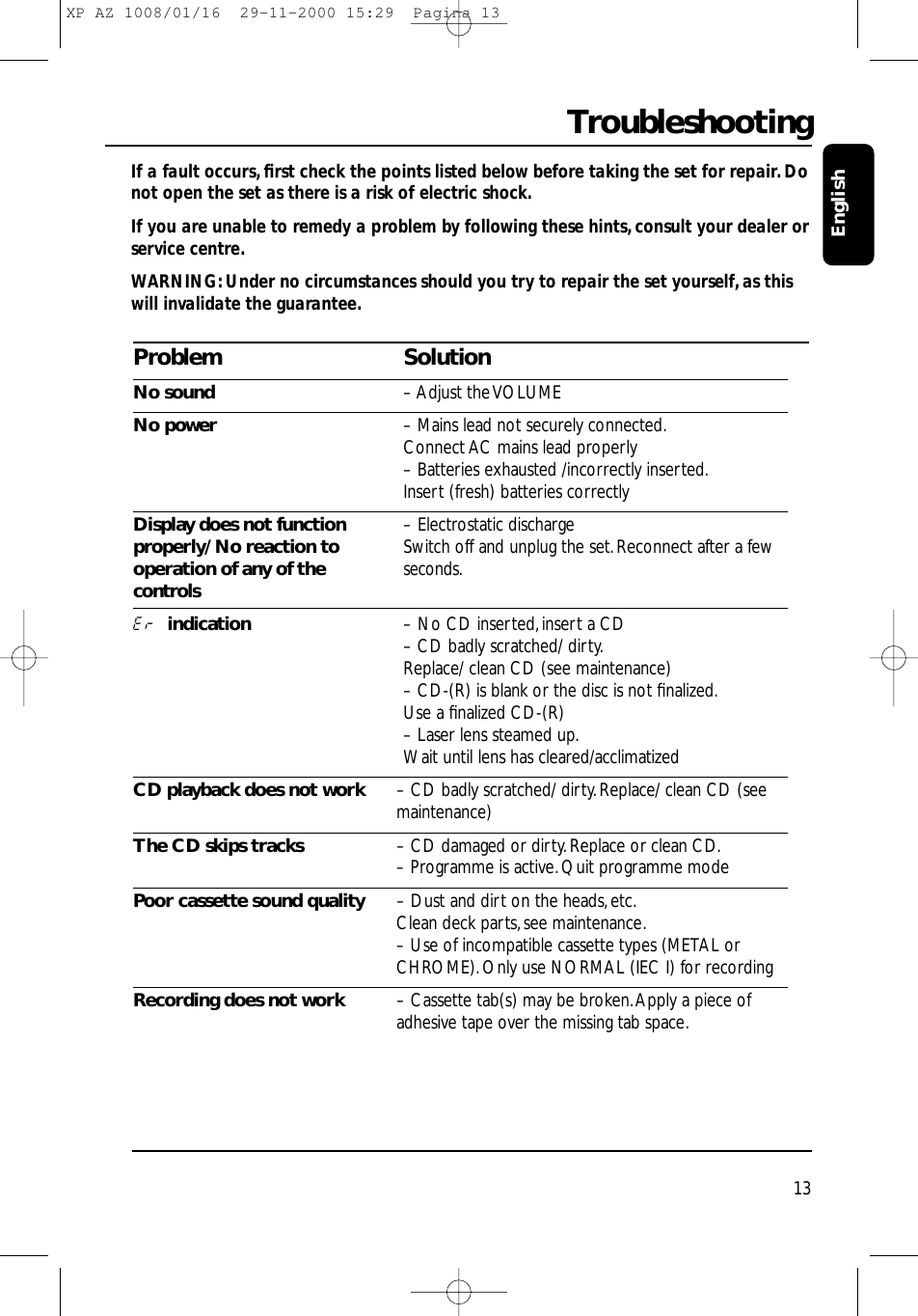 Page 10 of 10 - Philips XP AZ 1008/01/16 AZ1008/19 Az1008 19 Dfu Eng