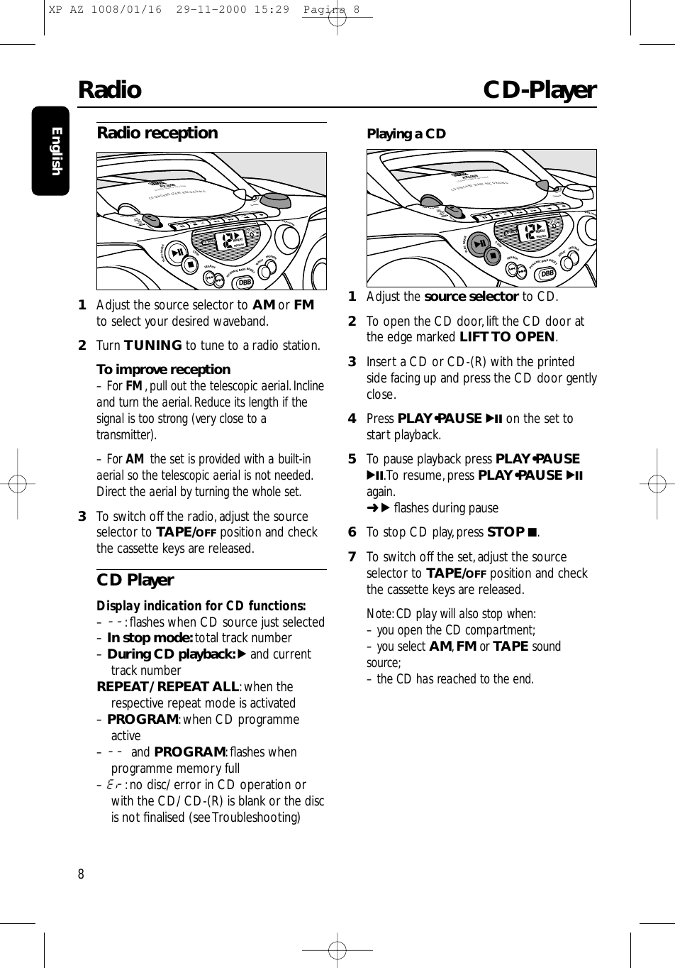 Page 5 of 10 - Philips XP AZ 1008/01/16 AZ1008/19 Az1008 19 Dfu Eng